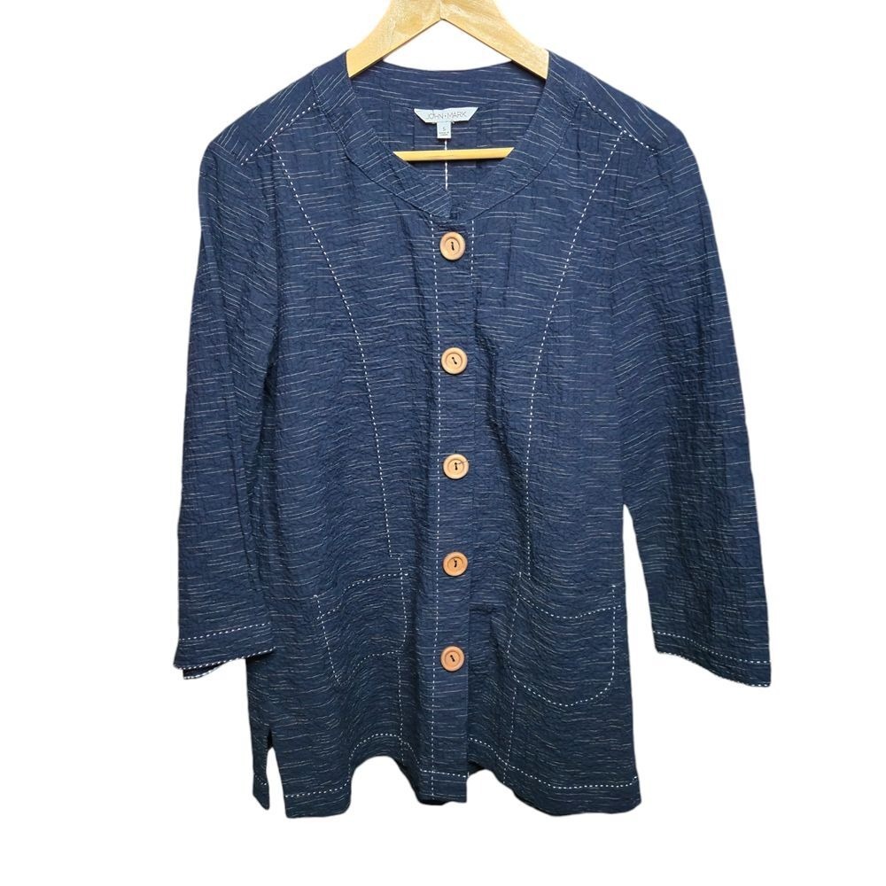 John Mark Womens Blazer Size Small Navy Nautical‎ Office Academia Lagenlook Art